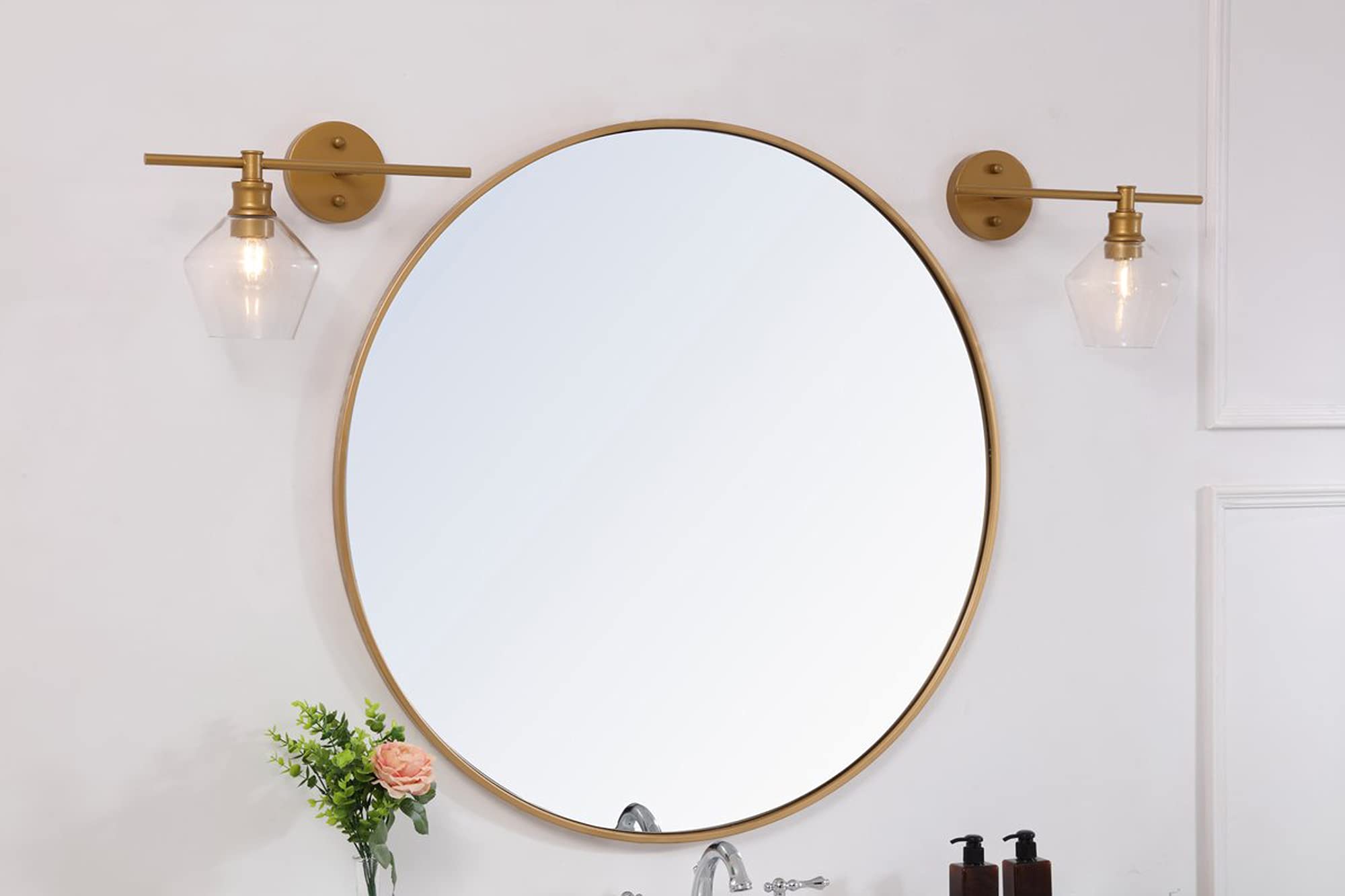 Living District Brass Wall Sconce - 1 Light Clear Glass Right Fixture For Modern Decor