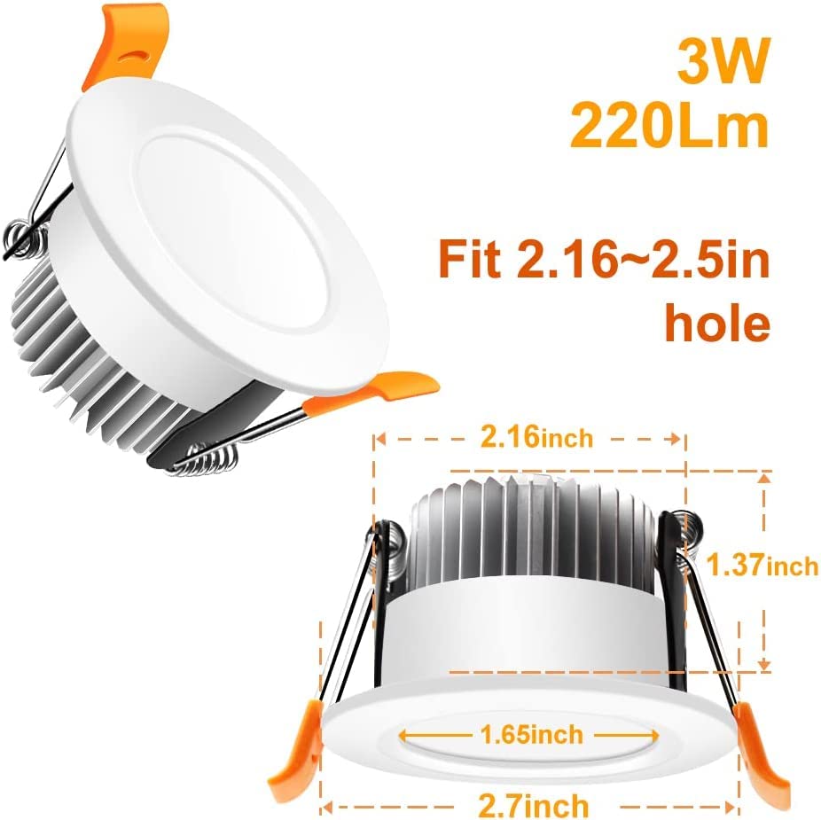LEDLightsWorld 2 Inch Dimmable LED Recessed Downlight, 3W, Nature White 4000K, Model TD, 1 Pack