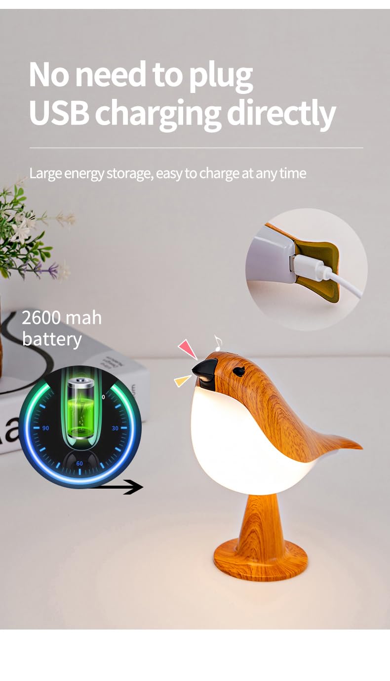 Bird Table Lamp With Remote & Touch Control | 3 Color Temperature & 3-Level Brightness Adjustable Night Light | Rechargeable Cor