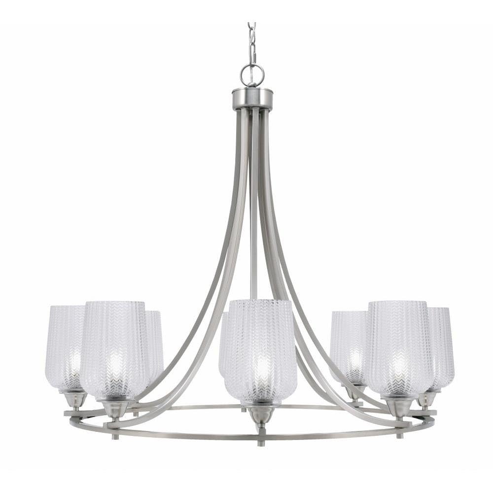 Toltec Lighting 3408-BN-4250 Paramount - 8 Light Uplight Chandelier-31 Inches Tall and 34 Inches Wide, Finish Color: Brushed Nickel, Glass Color: Clear Textured
