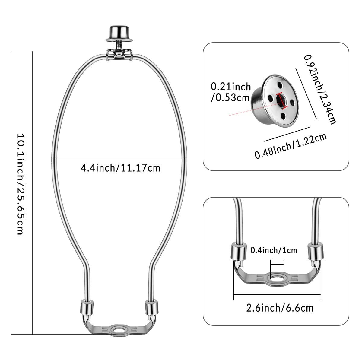 2 Pcs 10Inch Lamp Shade Harp Holders - Detachable Diy Lighting Accessories For Floor Lamps & Table Finials (Nickel)