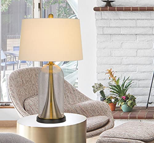 Cal 3 Way Table Lamp, Brass Glass/Metal, 17inW x 28.5inH, Hardback Taper Drum Shade, Model BO-2989TB
