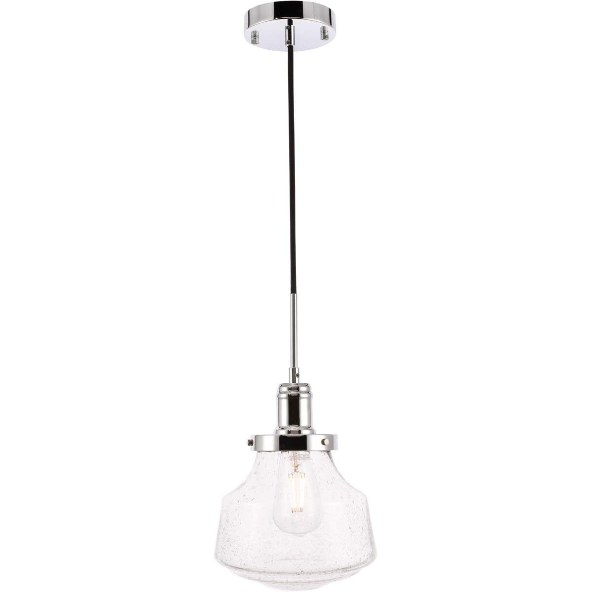 Living District Modern Chrome Pendant Light With Clear Seeded Glass, 8&quot;W X 10&quot;H