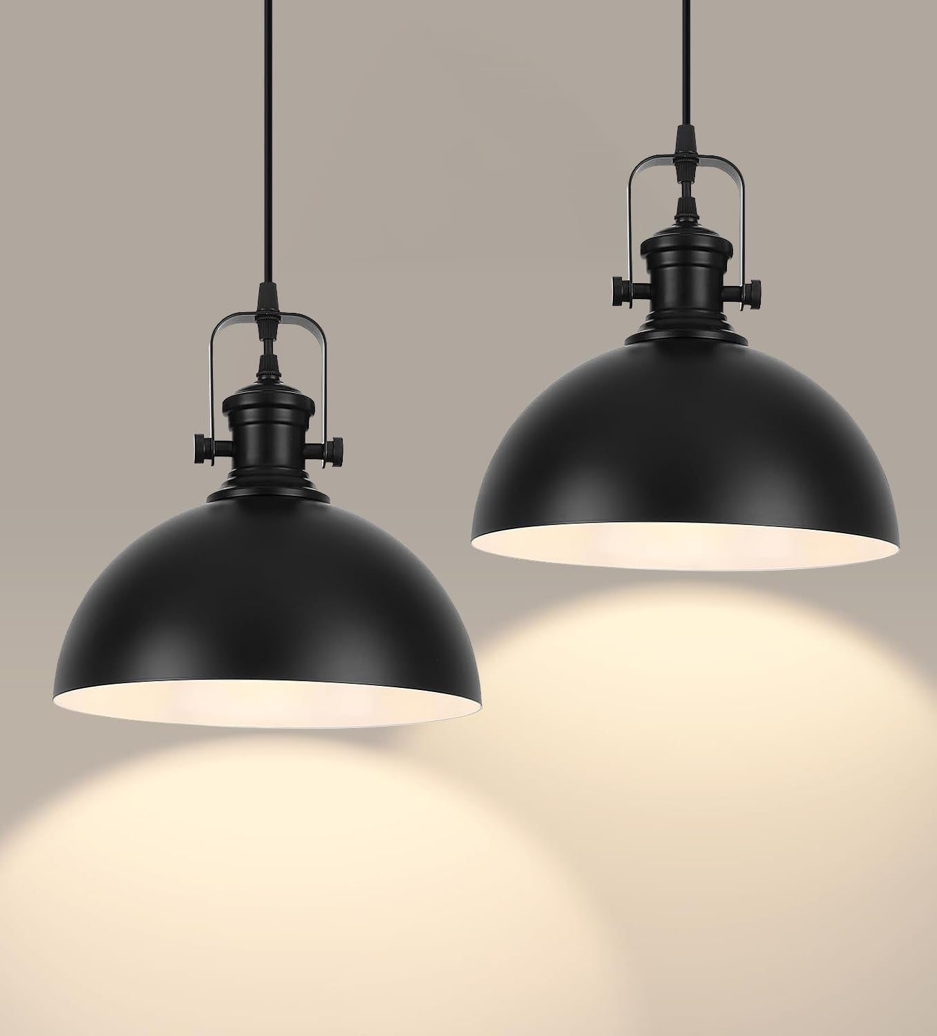 LWWHQ Black Pendant Lights 2 Pack, 9.8 Farmhouse Pendant Lights Kitchen Island, Modern Kitchen Island Lighting, Industrial Penda