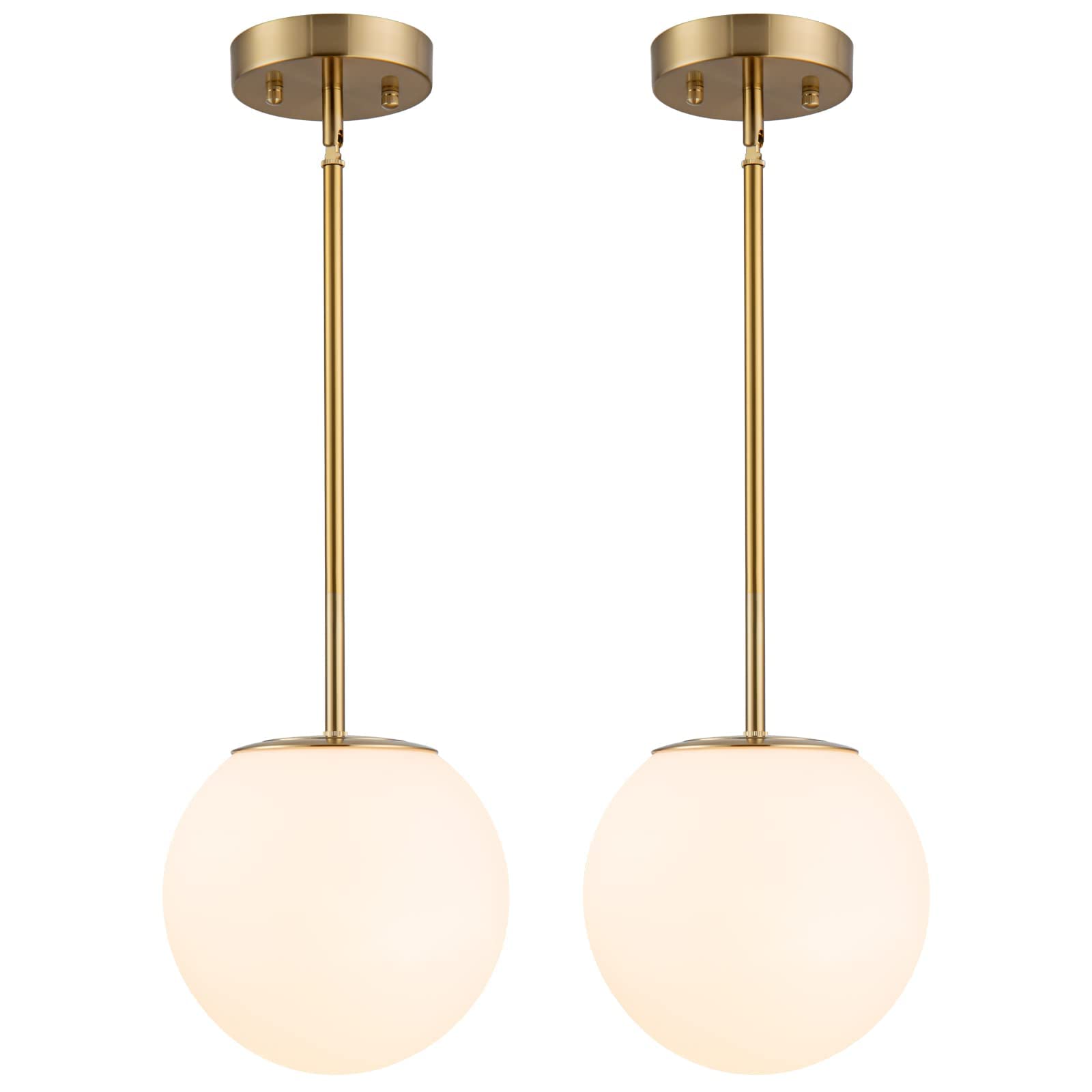 DALIVOL Modern Globe Pendant Light Mid Century Opal Glass Hanging Light Fixture Gold Finish, 2-Light Glass Pendant Lighting for 