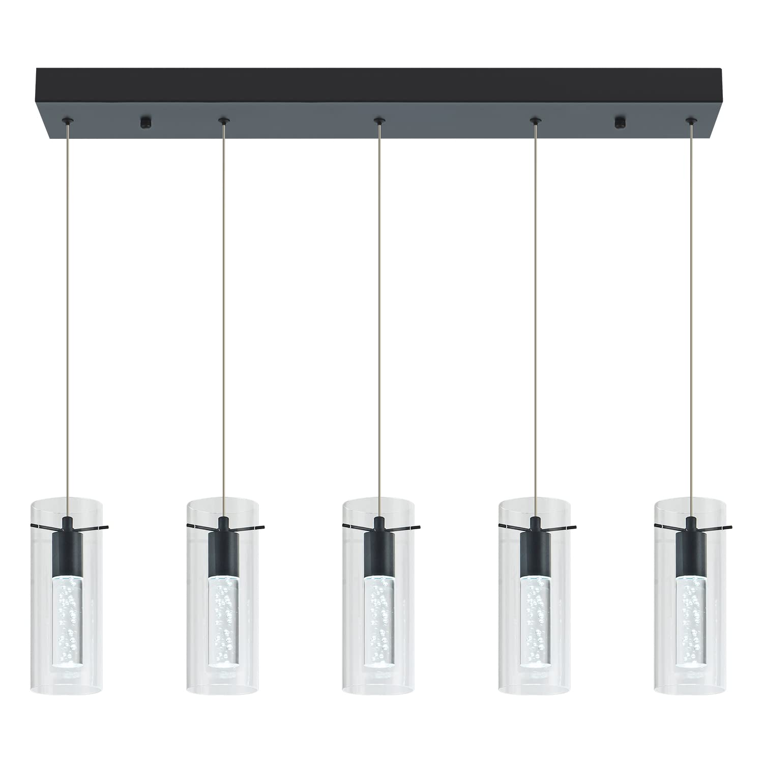 BESTWEST Black Pendant Light Fixture, 5-Light Dimmable Modern Chandelier, Glass, BW-03, Sand Black