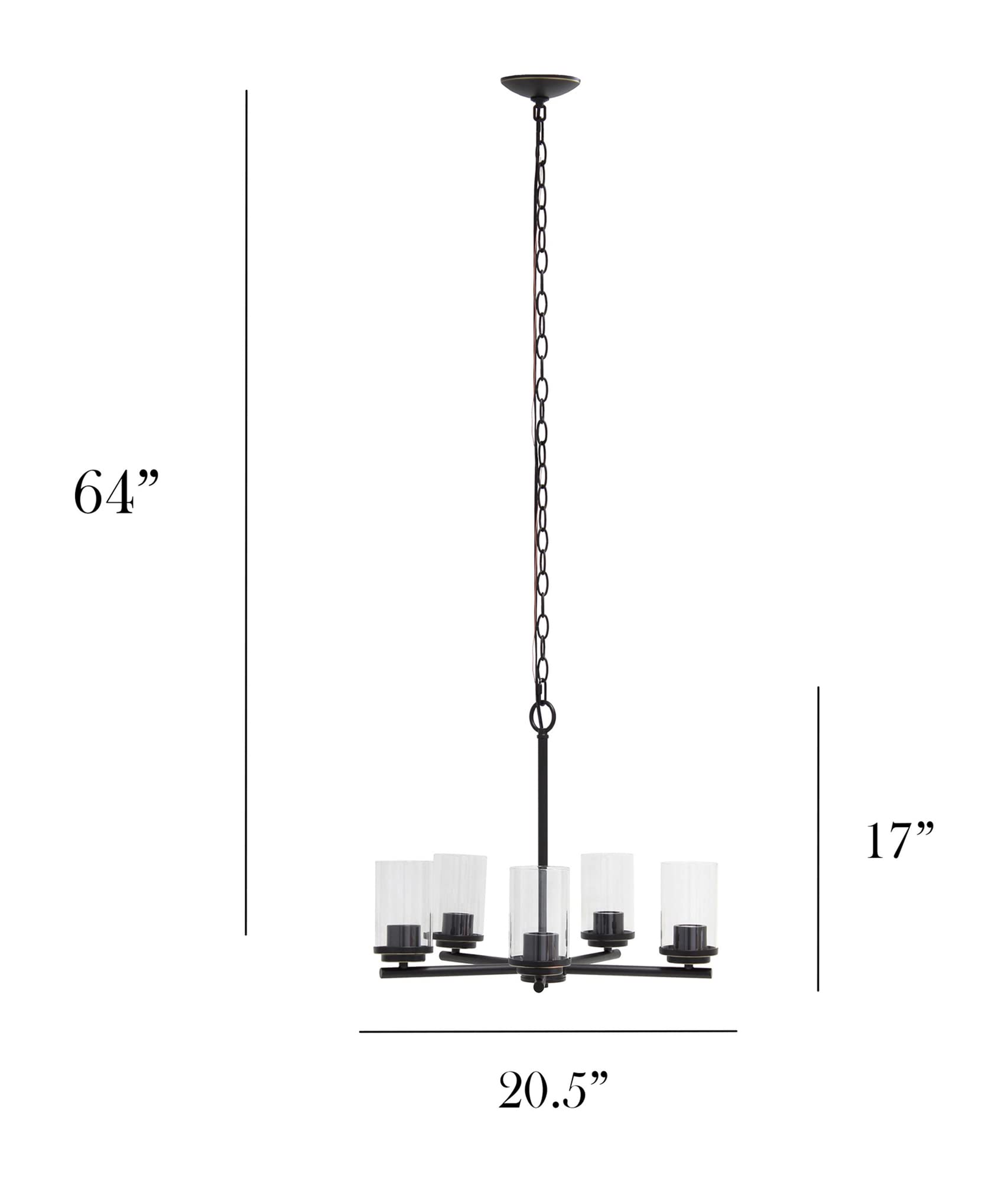 Elegant Designs Pendant Chandelier, 5-Lt, Glass & Metal, 20.5in Restoration Bronze, Model PT1019-RBZ
