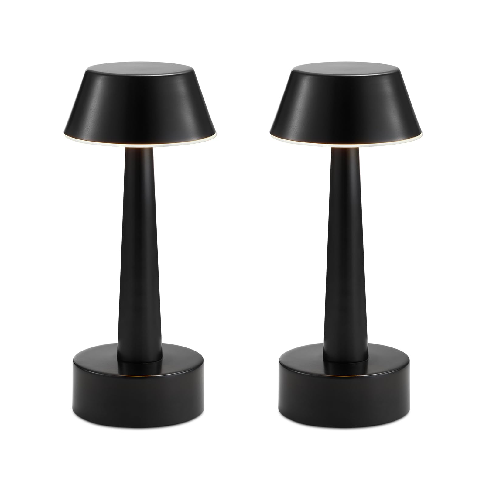 2 Pack Small Cordless Table Lamp, Battery Operated Black Lamp for Restaurant Dinner Table, Rechargeable 3-Way Dimmable Touch Lig