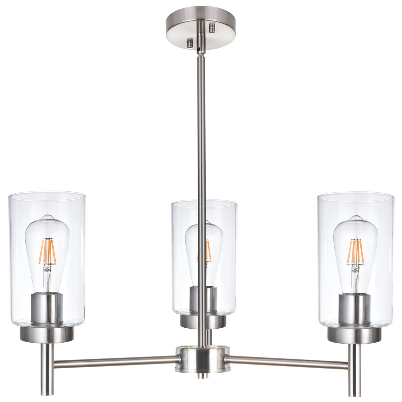 VINLUZ 3 Light Modern Chandeliers Metal Ceiling Fixture Brushed Nickel Industrial Pendant Lighting Model 1810-3-13