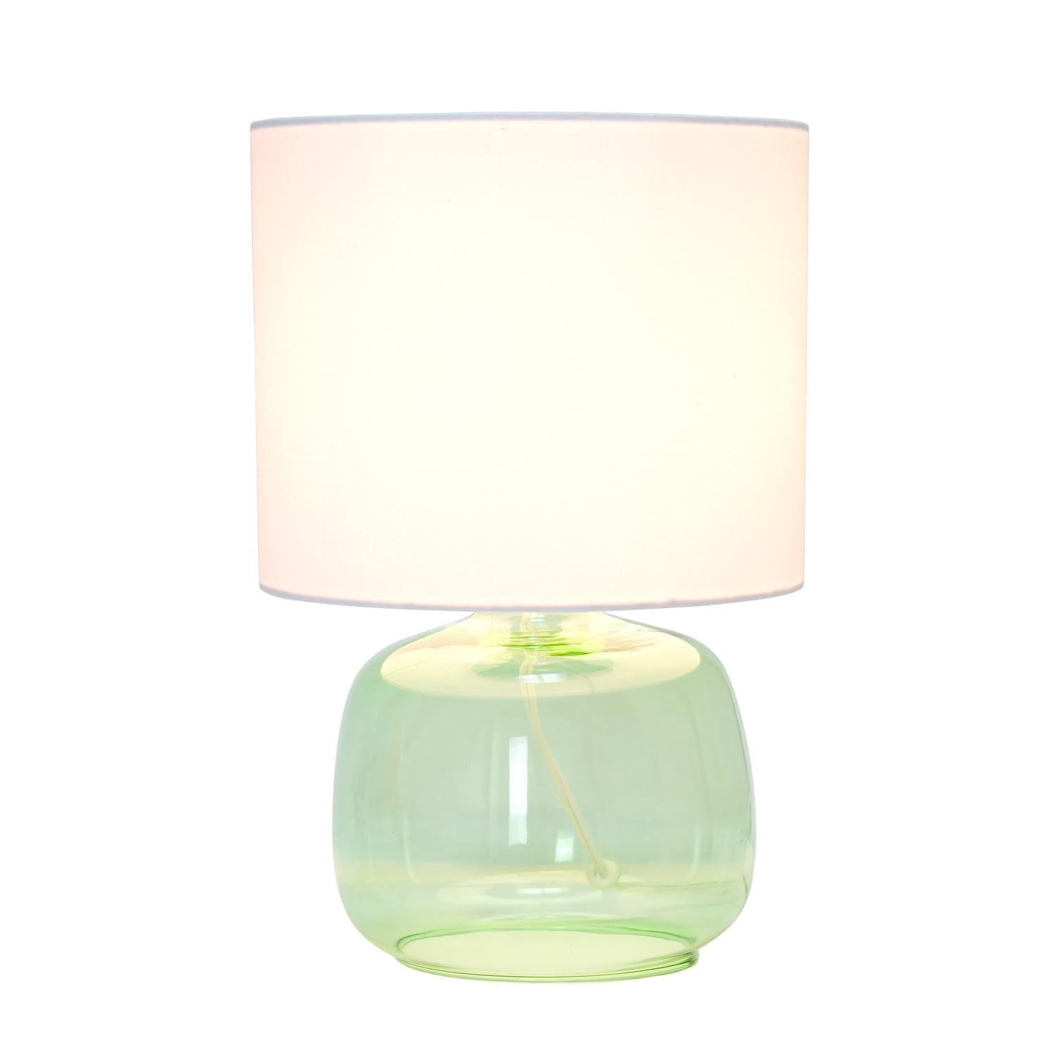 Simple Designs Glass Table Lamp, 9inL x 9inW x 13.75inH, Green with White Shade, Model LT2064-GRW