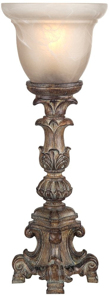 Regency Hill Traditional Uplight Accent Table Lamp 18 High Antiqued Beige Wash French Candlestick Alabaster Glass Shade Cottage 