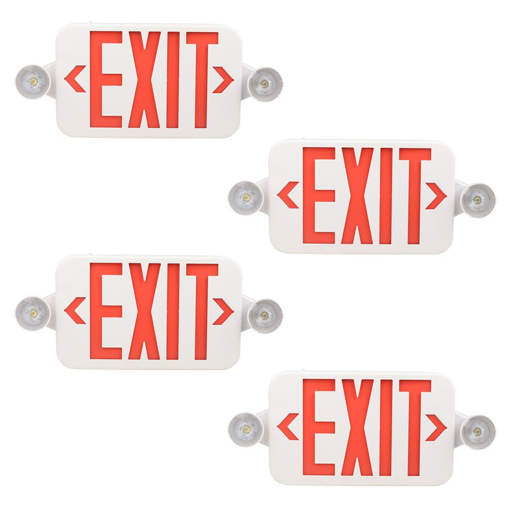 Ciata Lighting All LED Decorative Red Exit Sign & Emergency Light Combo with Battery Backup (4 Pack)