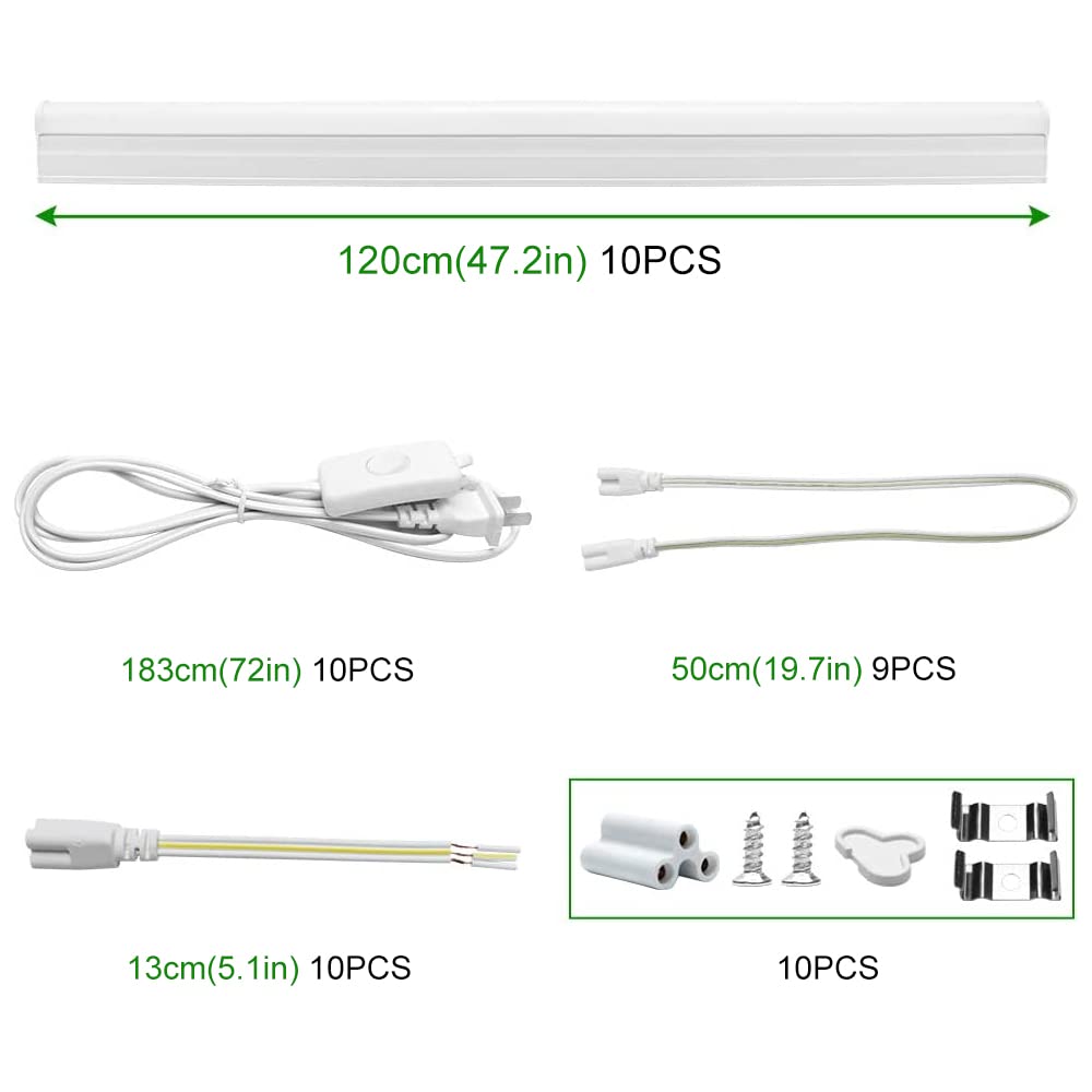 Lightingwill 10 Pack Led Shop Light 4Ft, Warm White 3000~3500K, 20W, Linkable T5 Integrated Fixture, Utility Led Ceiling Light A