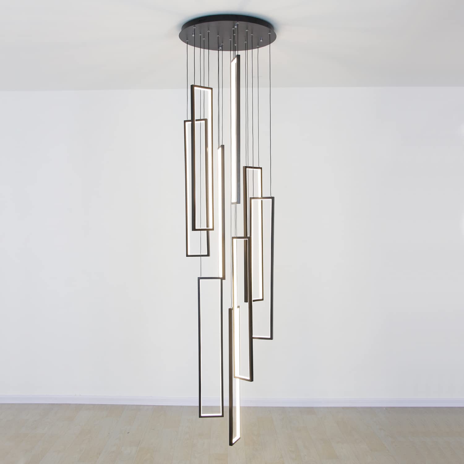 umeiluce 9 Lights Modern LED Chandelier Pendant, Dimmable Ceiling Lamp, Black 23.6" Aluminum Fixture, Model mys310