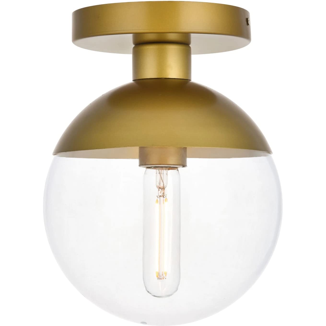 Living District 1-Light Flush Mount Light Fixture, Glass & Metal, Brass/Clear, Model LD6055BR