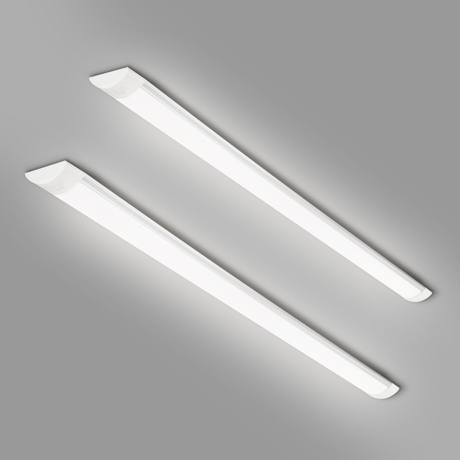 Colmeguna 2 Packs 4Ft Led Batten Light, Ultra-Thin Ceiling Surface Mounted Light, 40W, Day Light 4000K, Ip20, Led Ceiling Light Fixture For Garage, Shop, Hallway, Office, Market, Ver.2