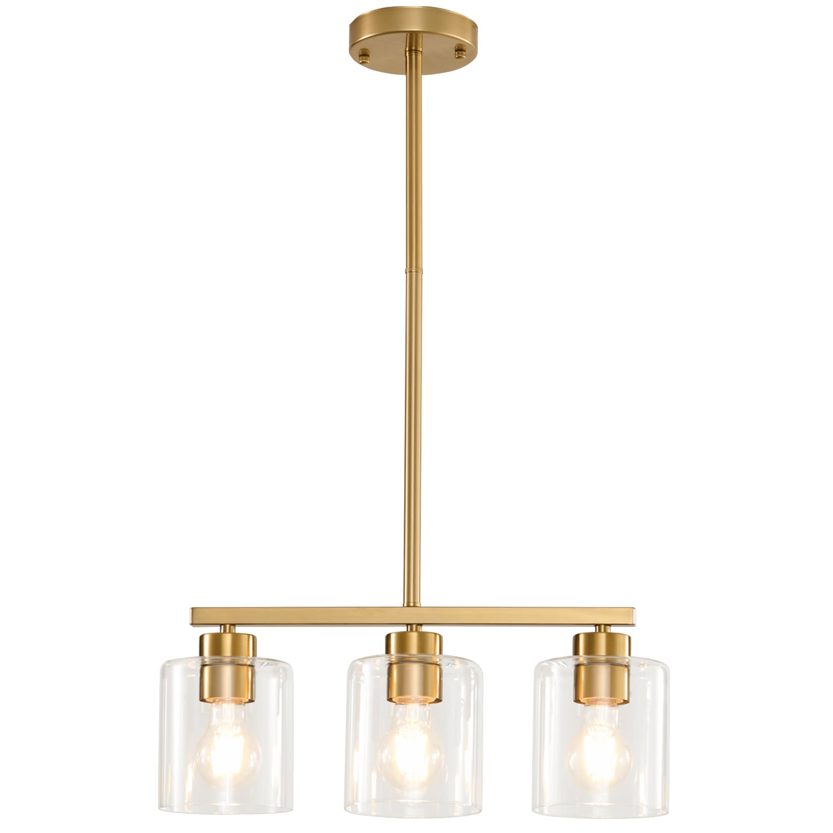 Rocunsi 3-Light Gold Kitchen Island Lighting  Gold Pendant Light Fixture  Farmhouse Dining Room Light Fixtures Over Table  Modern Hanging Light Fixtures With Clear Glass  E26 Base  Bulbs Not Included