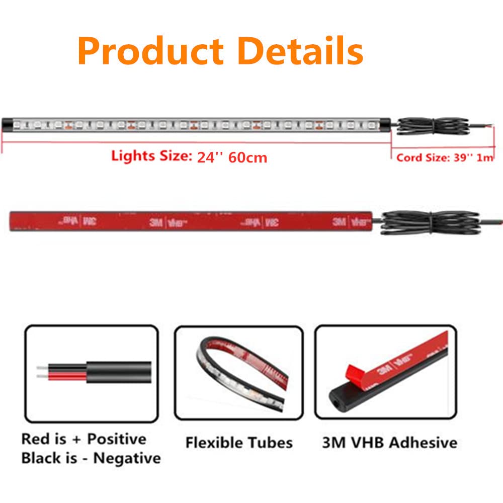 Vbakor 24'' Boat LED Strip Lights - 4 Pcs Waterproof Red Marine Interior Deck Navigation Lights for 12V Pontoon Fishing Boat Yacht Sailboat