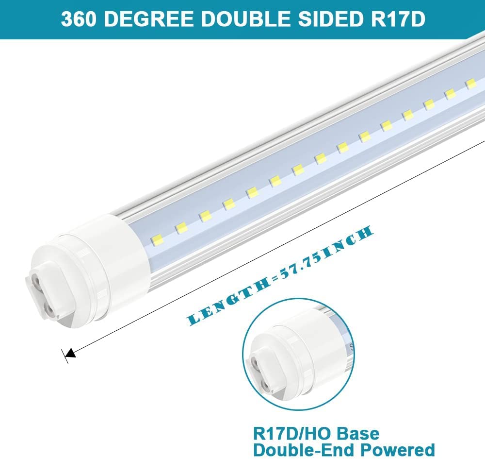 JESLED 5ft LED T8 T10 T12 Tubes, 36W R17D/HO Base, 6000K Cool White, 4-Pack