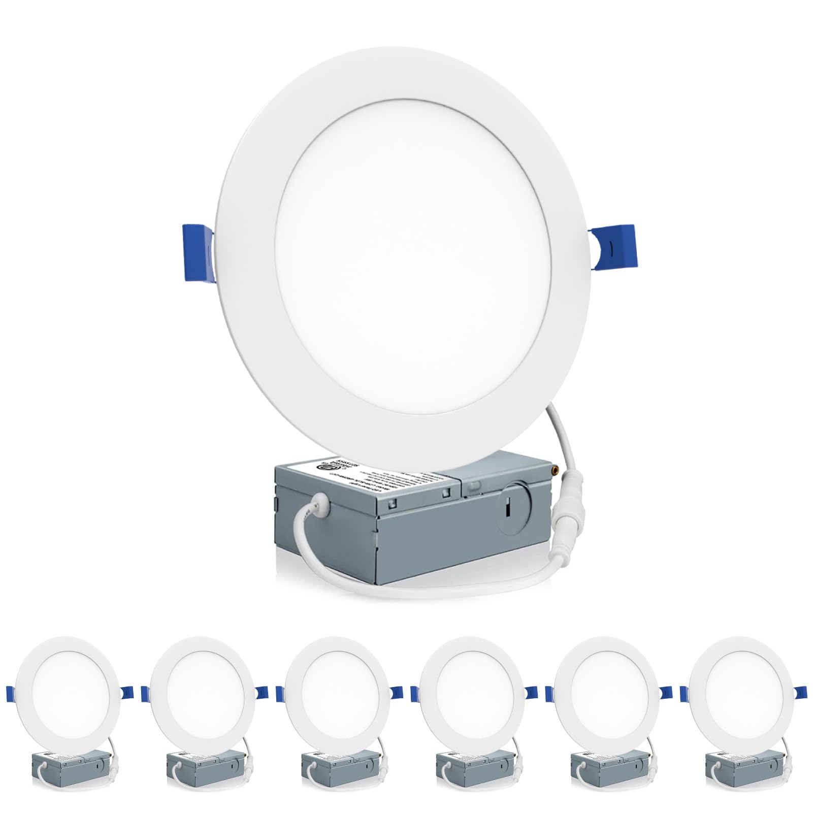 Meconard 6 Pack 6 Inch Ultra-Thin Led Recessed Ceiling Light, 5000K Daylight, Dimmable 12W=110W, 1050Lm, Ic Rated Can-Killer Downlights With Junction Box, Etl And Energy Star Listed