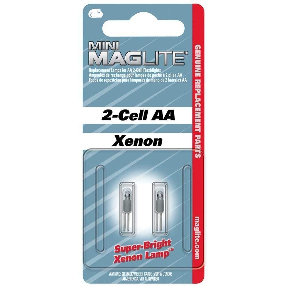 MagLite Replacement Lamps for 2-Cell AA Mini Flashlight, 2-Pack, Glass, Model 107-000-619, Color AA
