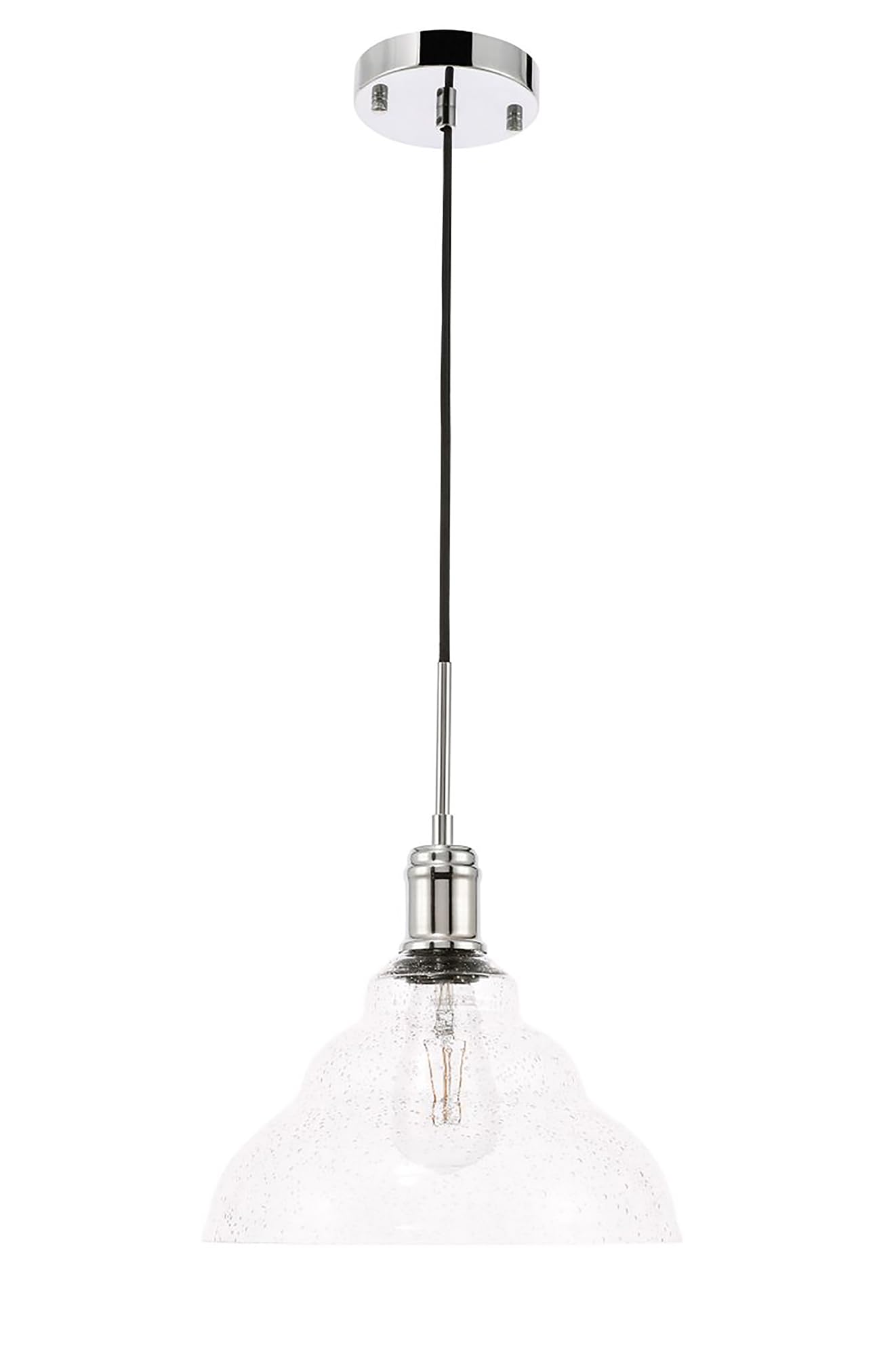 Living District Chrome Modern Pendant Light With Clear Seeded Glass Shade, 1 Light