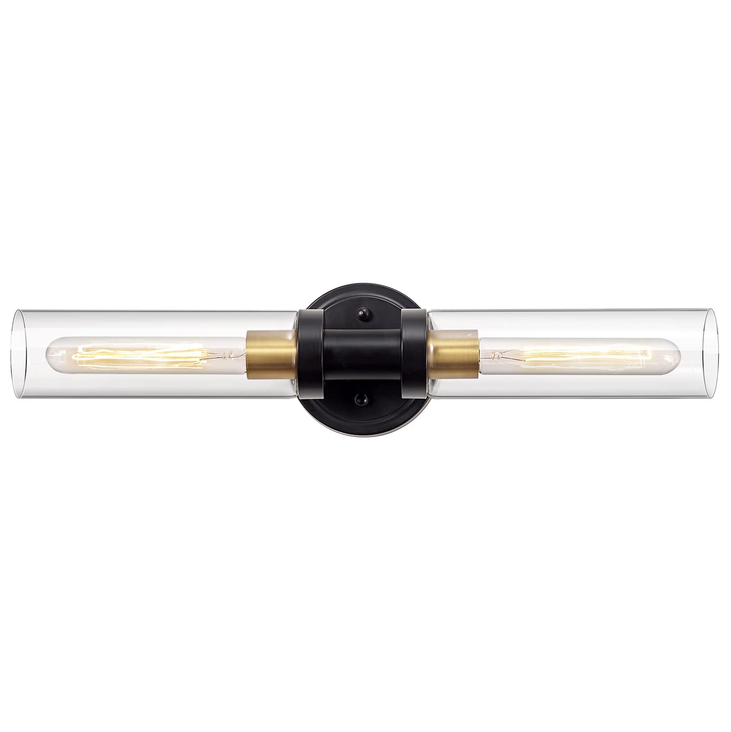 Bathroom Sconces Wall Lighting W/ Clear Glass  2-Light Bathroom Vanity Light Fixtures  Modern Wall Lights for Mirror Living Room Hallway  Black and Gold Brushed Brass  E26 T10 Bulbs(Excluded)