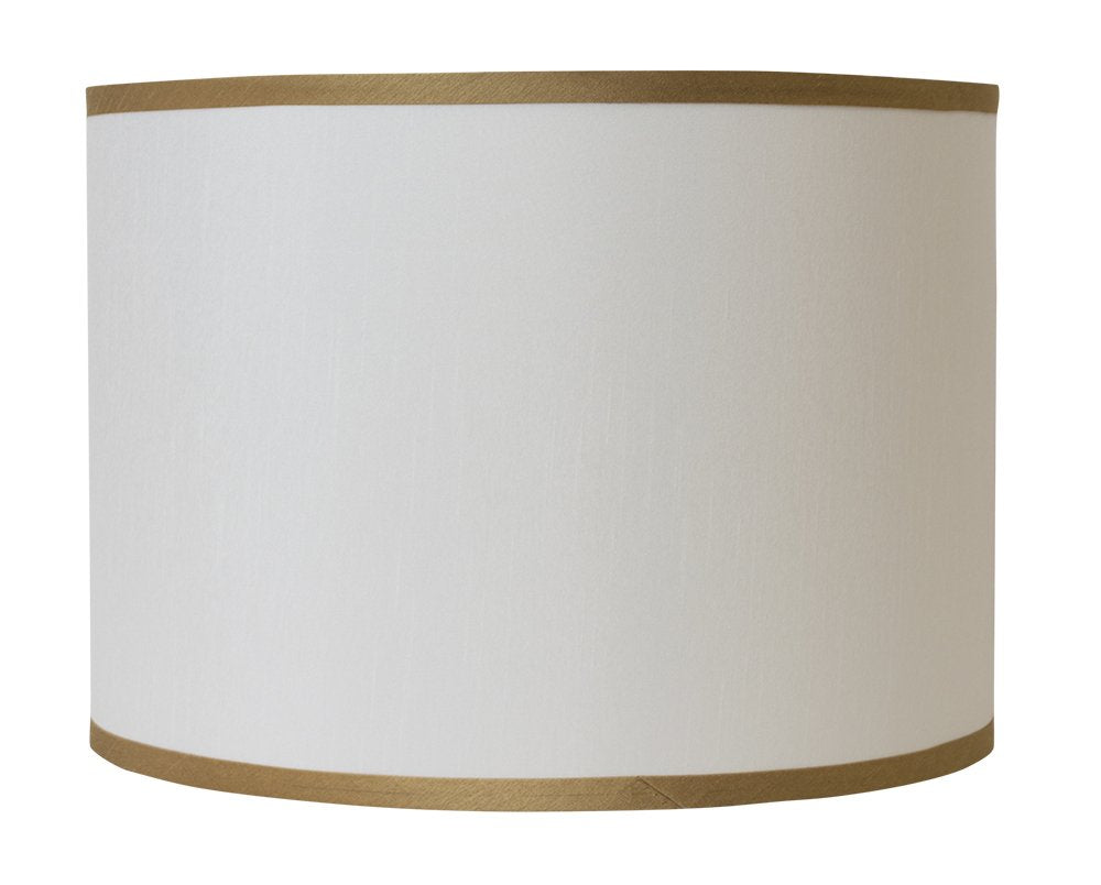 Urbanest Off White with Gold Trim Faux Silk Classic Drum Lampshade, 14-inch by 14-inch by 10-inch, Spider Washer Fitter