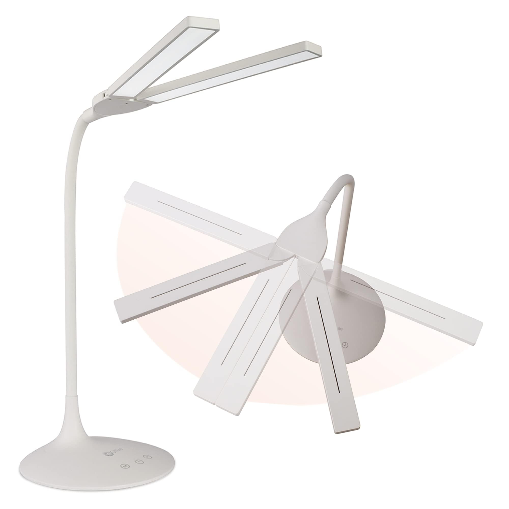 OttLite Dual Shade LED Desk Lamp - 3 Color Modes, Auto Shut-Off, Adjustable Neck, Medium Size, White, Model N5900C