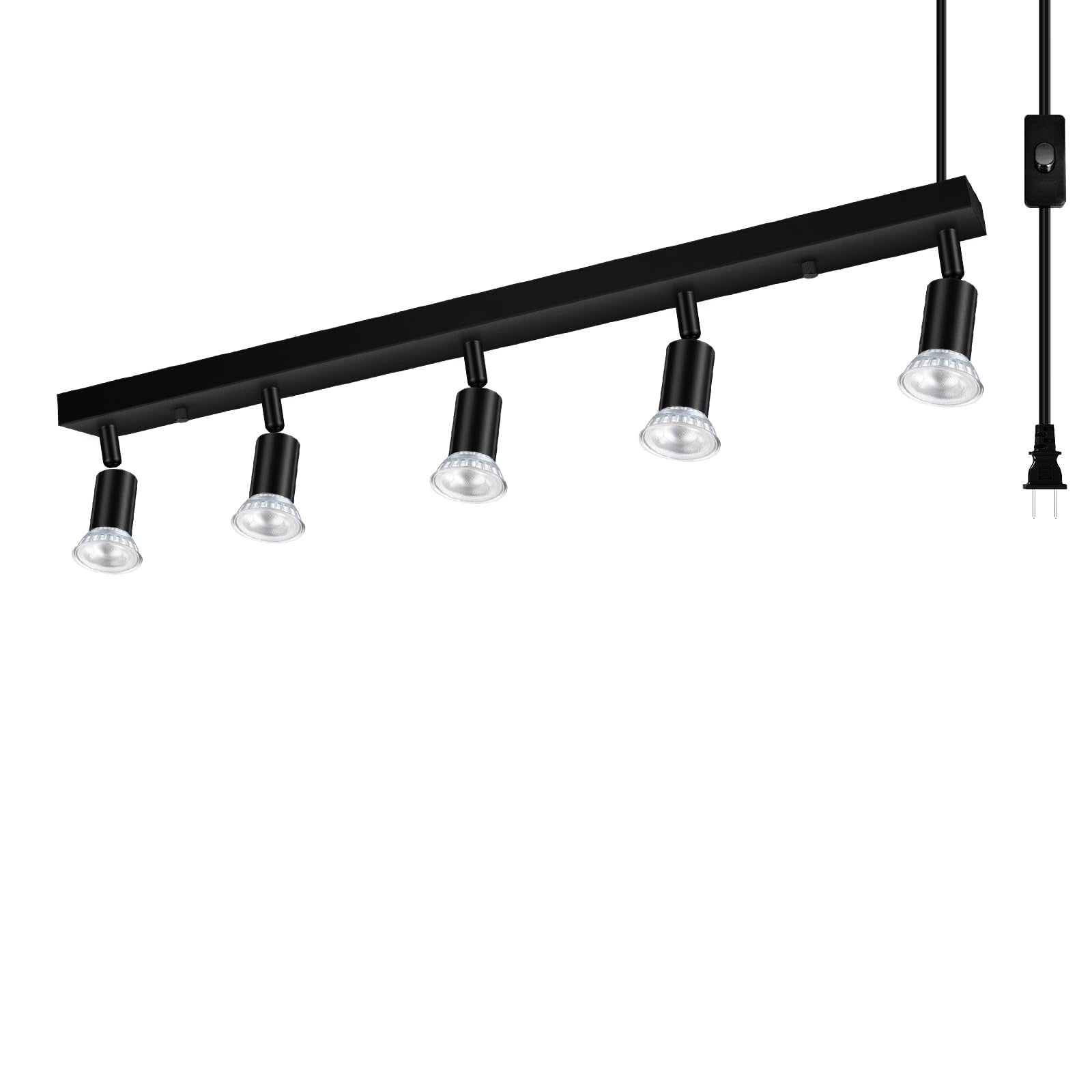 Plug-in Track Lighting, LED Track Lighting Fixtures Ceiling Kit, 30 Black Plug in Wall Light with 14.8ft Cord, 5-Light Ceiling S