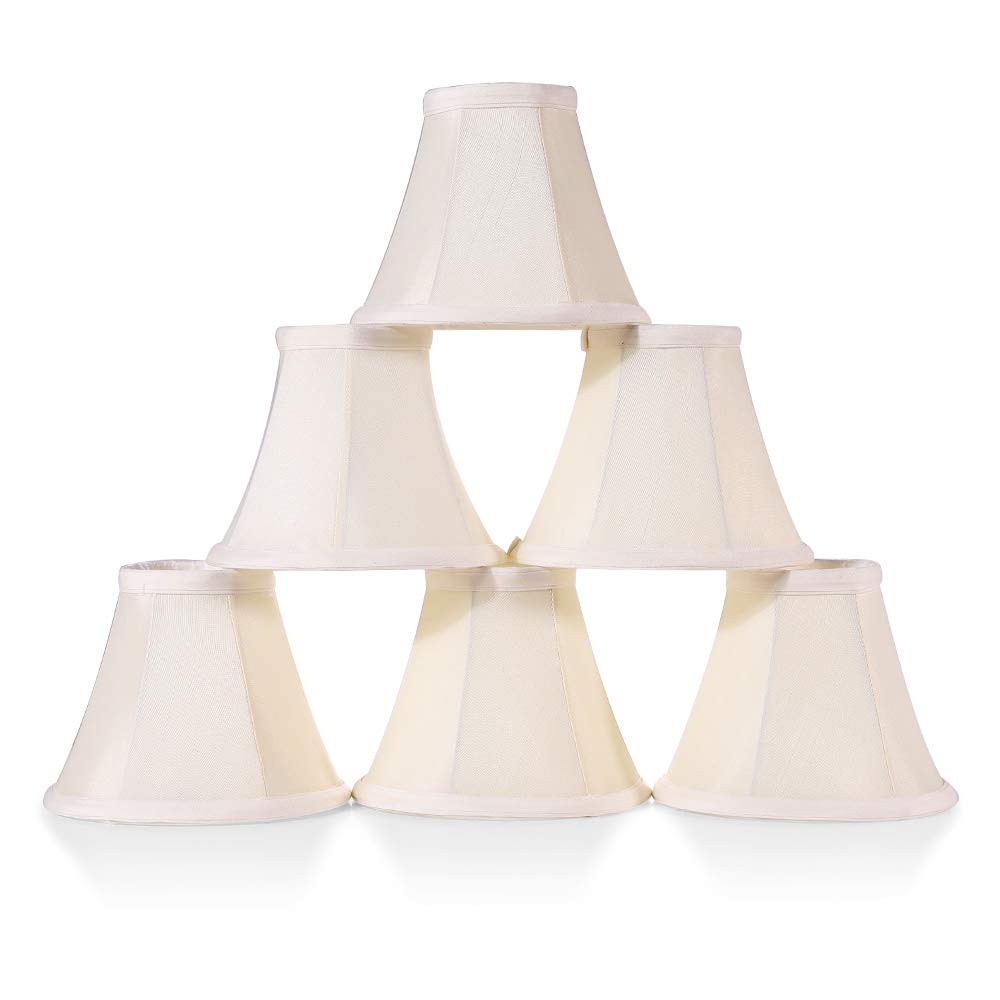 Wellmet Chandelier Shades, Clip-On Fitter For Candelabra Bulbs, 3X6X5, Cream White Fabric, 6 Pcs Set, Model Lp-Line-Cream White
