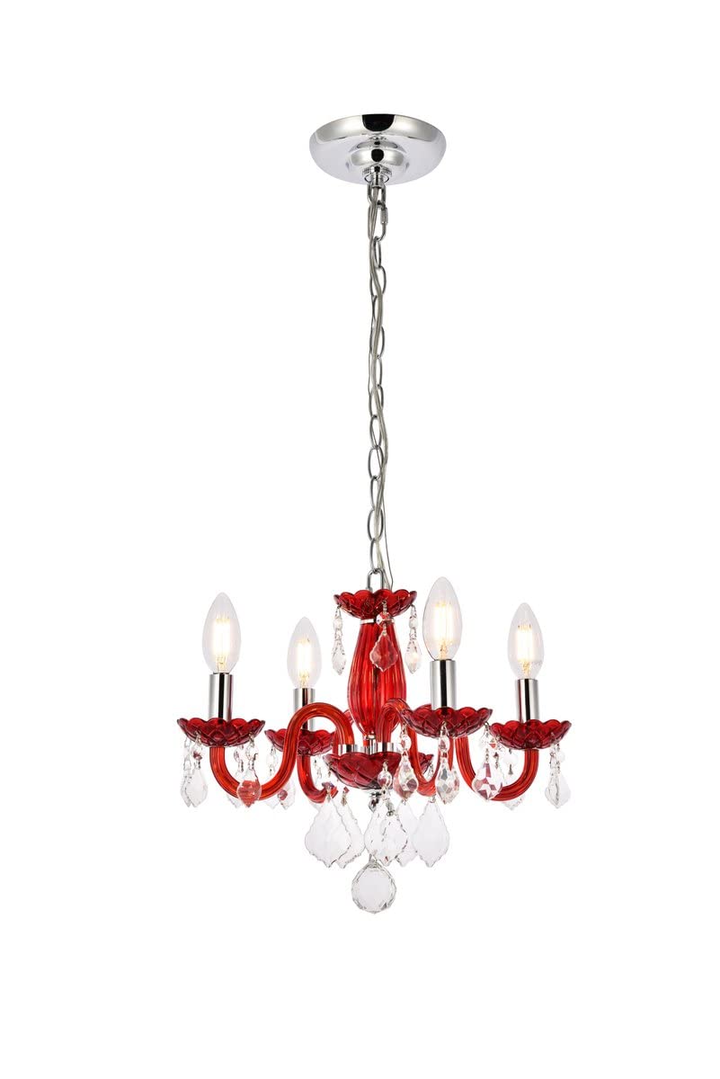 Elegant Lighting 7804D15RD/RC Rococo Collection 4-Light Hanging Fixture Royal Cut Bordeaux Red, Red Finish
