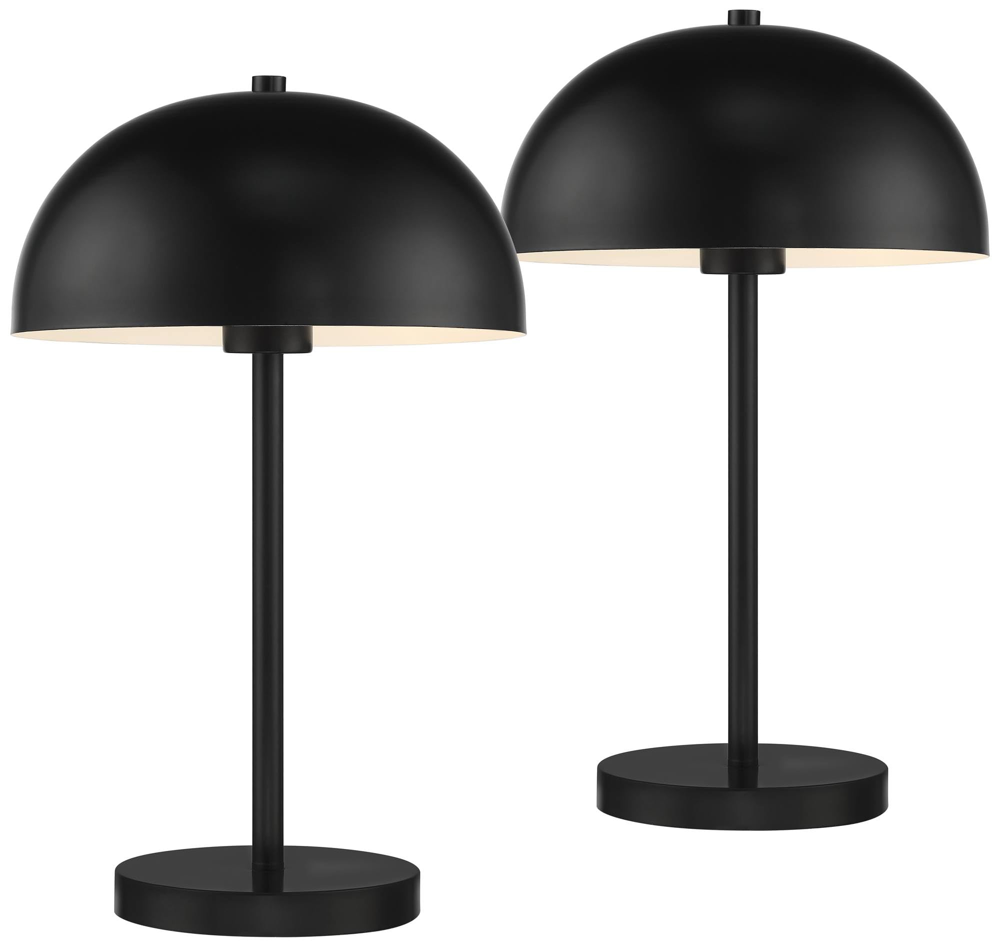 360 Lighting Rhys Mid Century Modern Cottage Mushroom Accent Table Lamps 19 1/2'' High Set Of 2 Black Metal Dome Shade Decor For
