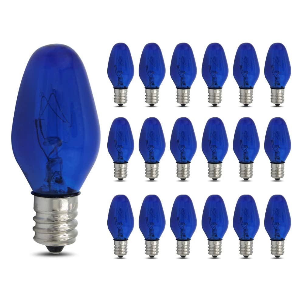 Lumenivo 7 Watt Blue Incandescent C7 Colored Night Light Bulbs 7W C7 Blue Christmas Village Bulbs - Candelabra Base For Window C