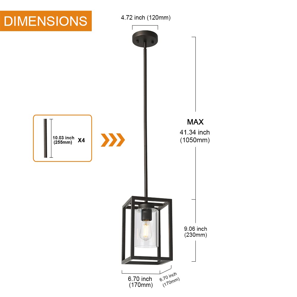 Vinluz Modern 1-Light Cage Kitchen Island Pendant Lighting With Glass Shade Oil Rubbed Bronze Chandeliers Dining Room Lighting F