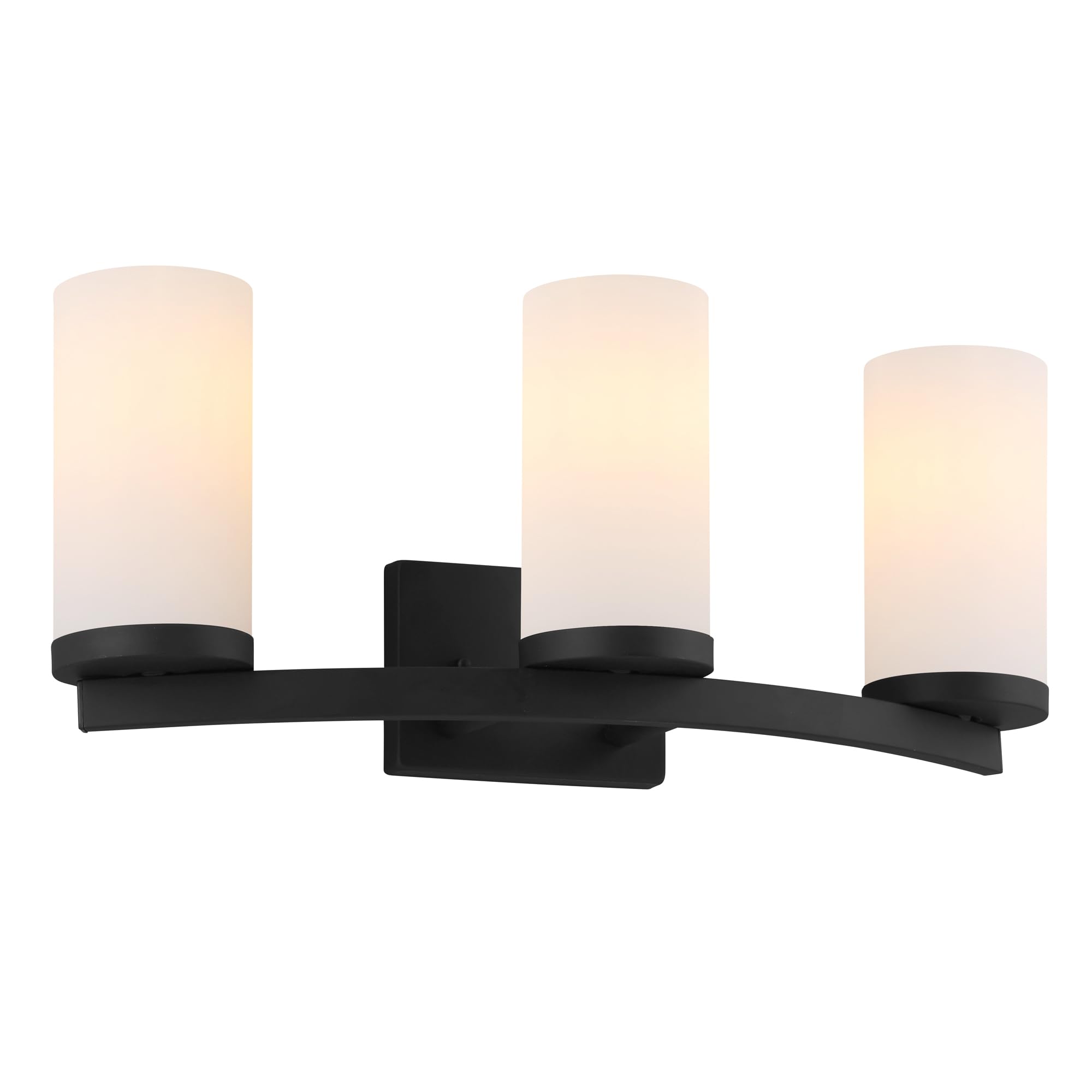 Design House Desta Vanity Light, 3-Light, Curved Bar Design, Frosted Glass Glow, Dimmable, Up/Down Mountable, E26 Socket, Black,