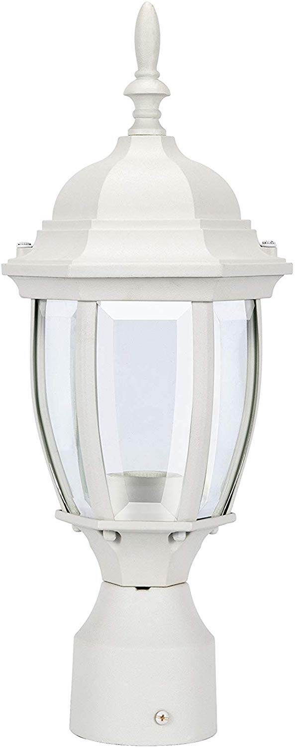 LIT-PaTH Outdoor Post Light Lantern Fixture, Aluminum, E26 Base Max 60W, Matte White Finish, Model LT-PL001, 1-Pack