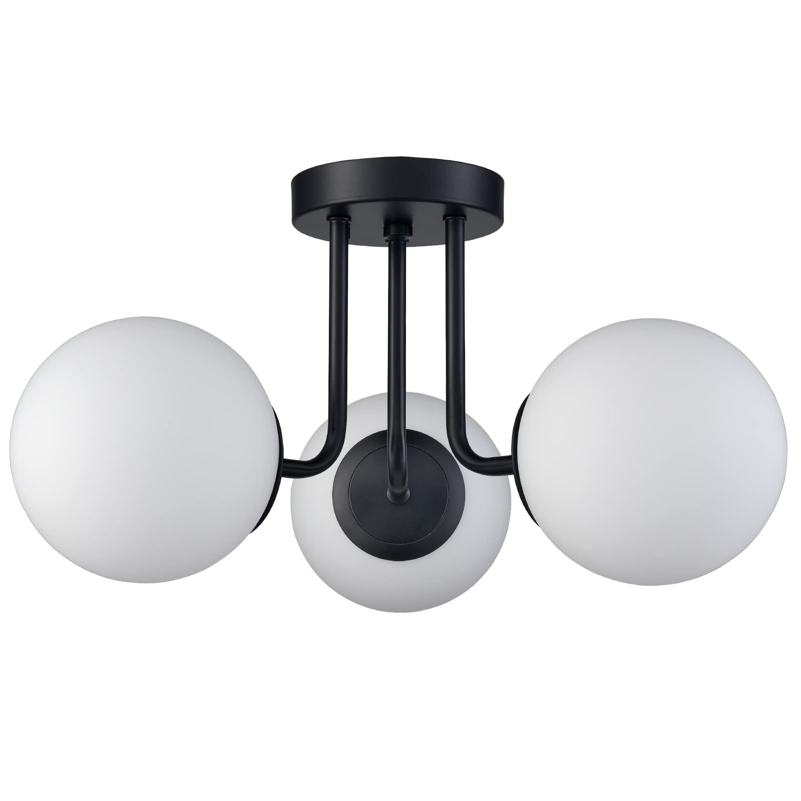 Shawnkey 3-Light Black Metal Semi Flush Mount Ceiling Light With White Globe Shade