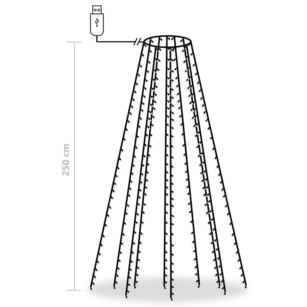 vidaXL LED Christmas Tree Net Lights - Cold White, 250 LEDs, 98.4in Dark Green Wire, Indoor/Outdoor, Model 328885