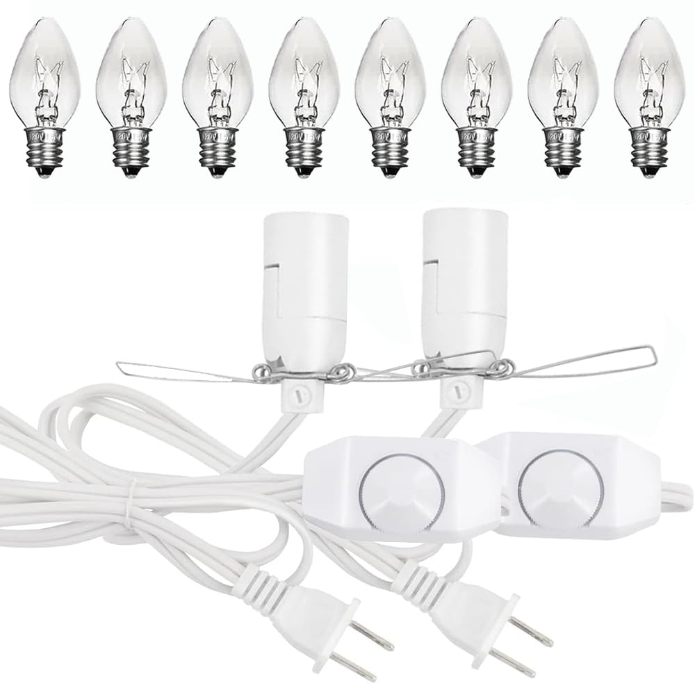 Bubyvv Salt Lamp Cord,Salt Lamp Cord And Base Assembly & Clip For All Himalayan Crystal Salt Lamps -8 Free 15W E12 Base Bulbs For Salt Lamp (White-2P)