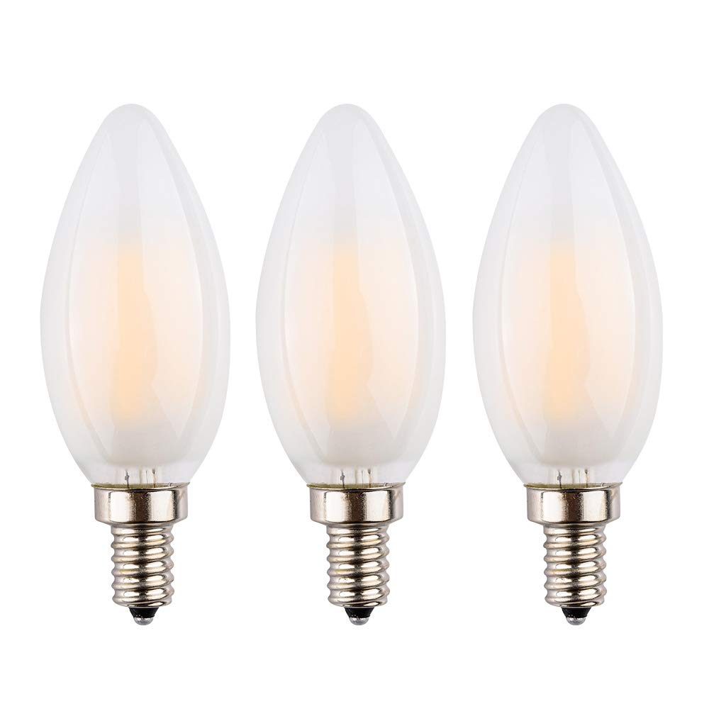 OPALRAY LED Candelabra Bulb, C35 Frosted Glass Cover, 4W Dimmable LED Filament Bulb, 40W Incandescent Bulb Equivalent, E12 Base 