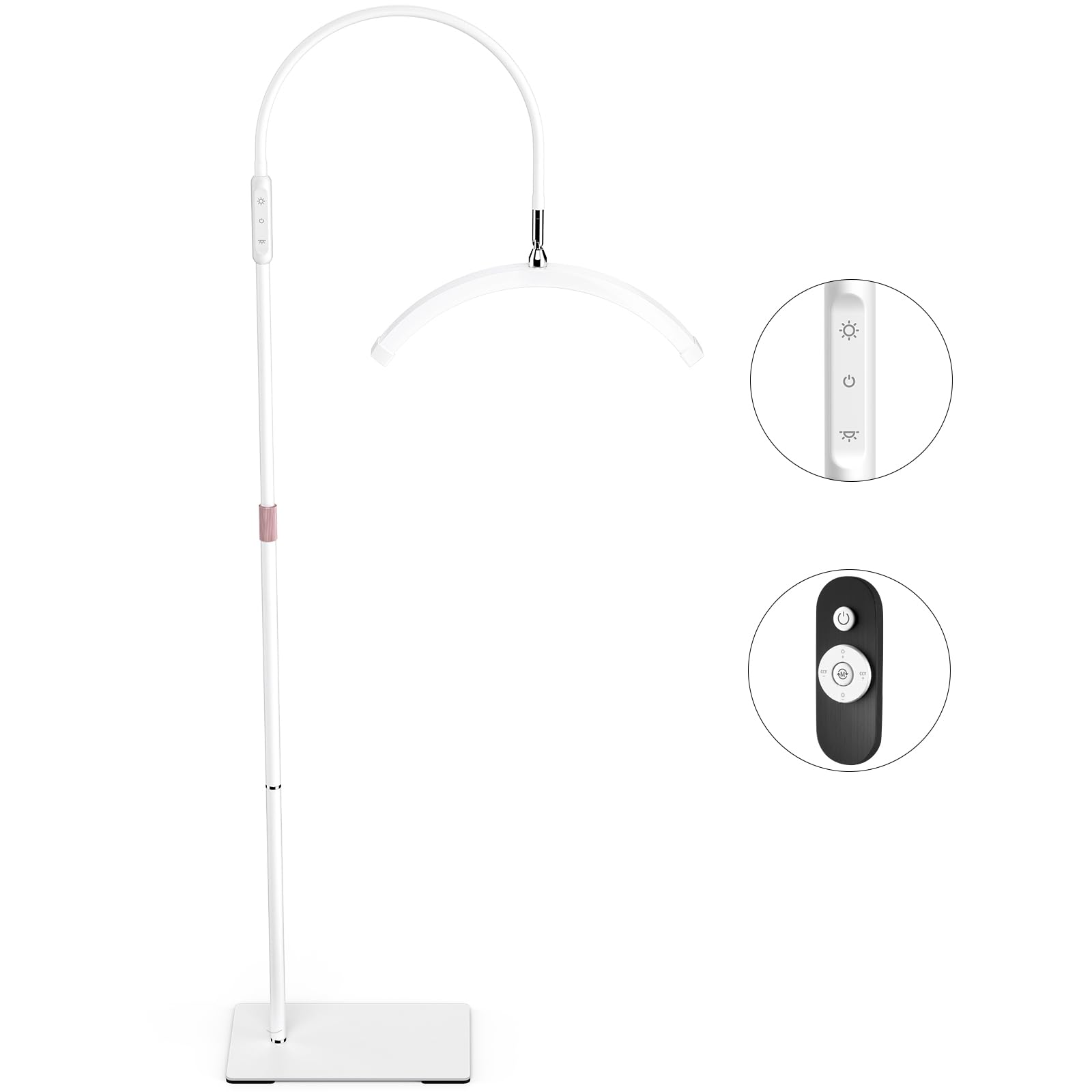 Mznoo Lash Light for Eyelash Tech, Half Moon Light for Lashes and Estheticians, LED Floor Lamp for Eyelash Extensions, Nail Art,