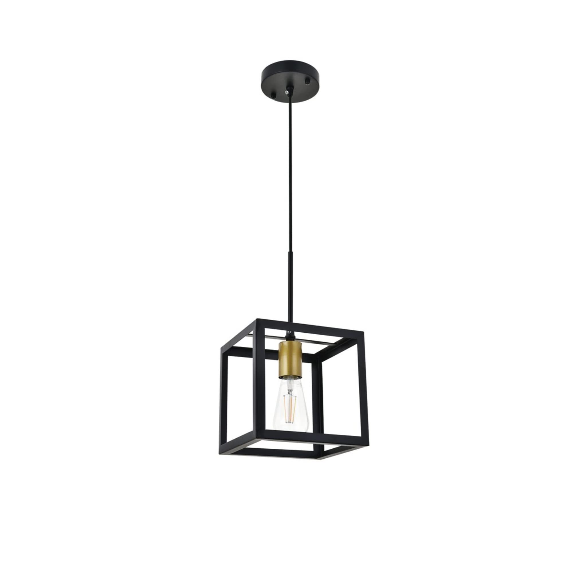 Living District 1-Light Mid-Century Pendant Light In Brass And Black Metal