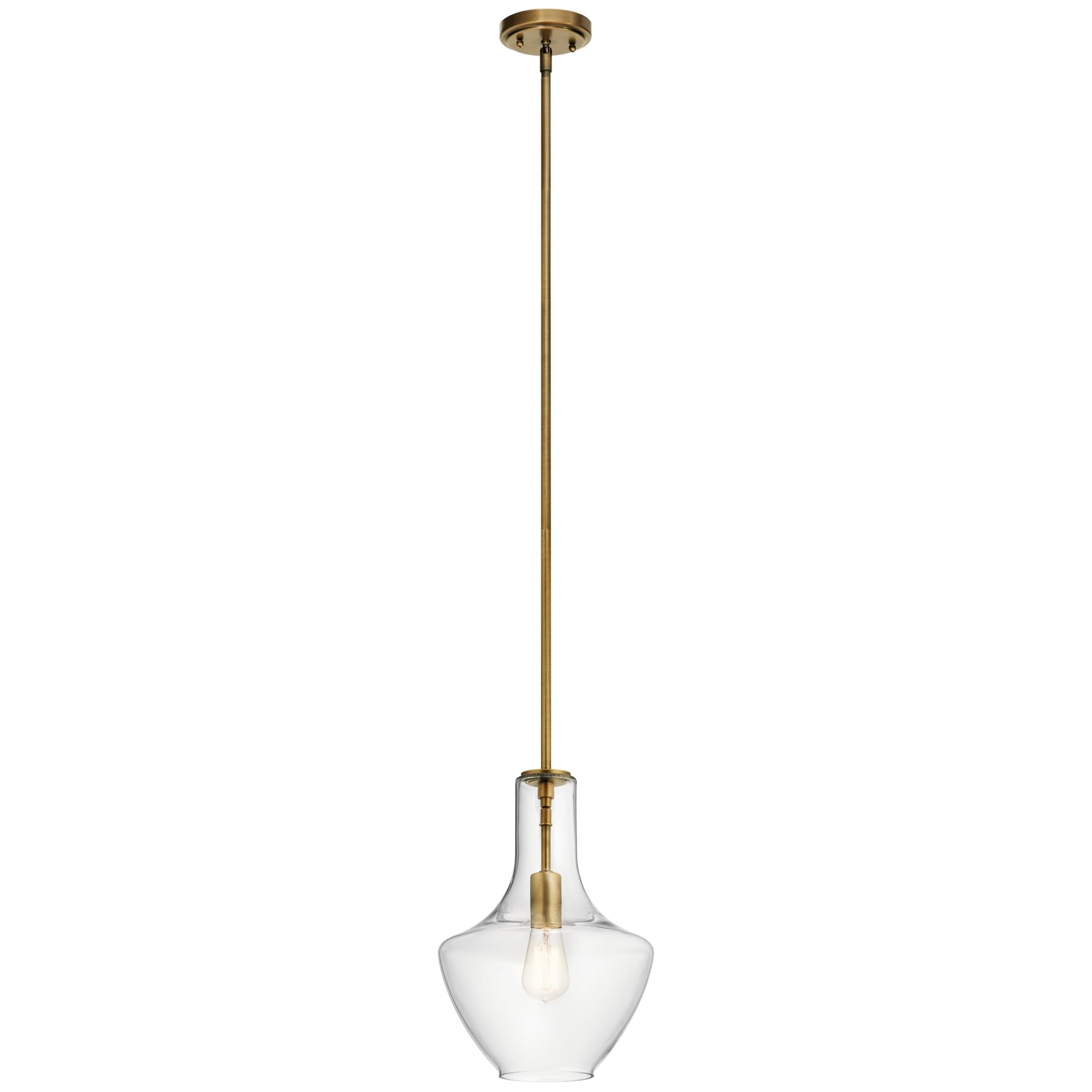 Everly 15.25 1-Light Bell Pendant With Clear Seeded Glass In Brushed Natural Brass, For A Kitchen Island, Dining Nook, Or Home B