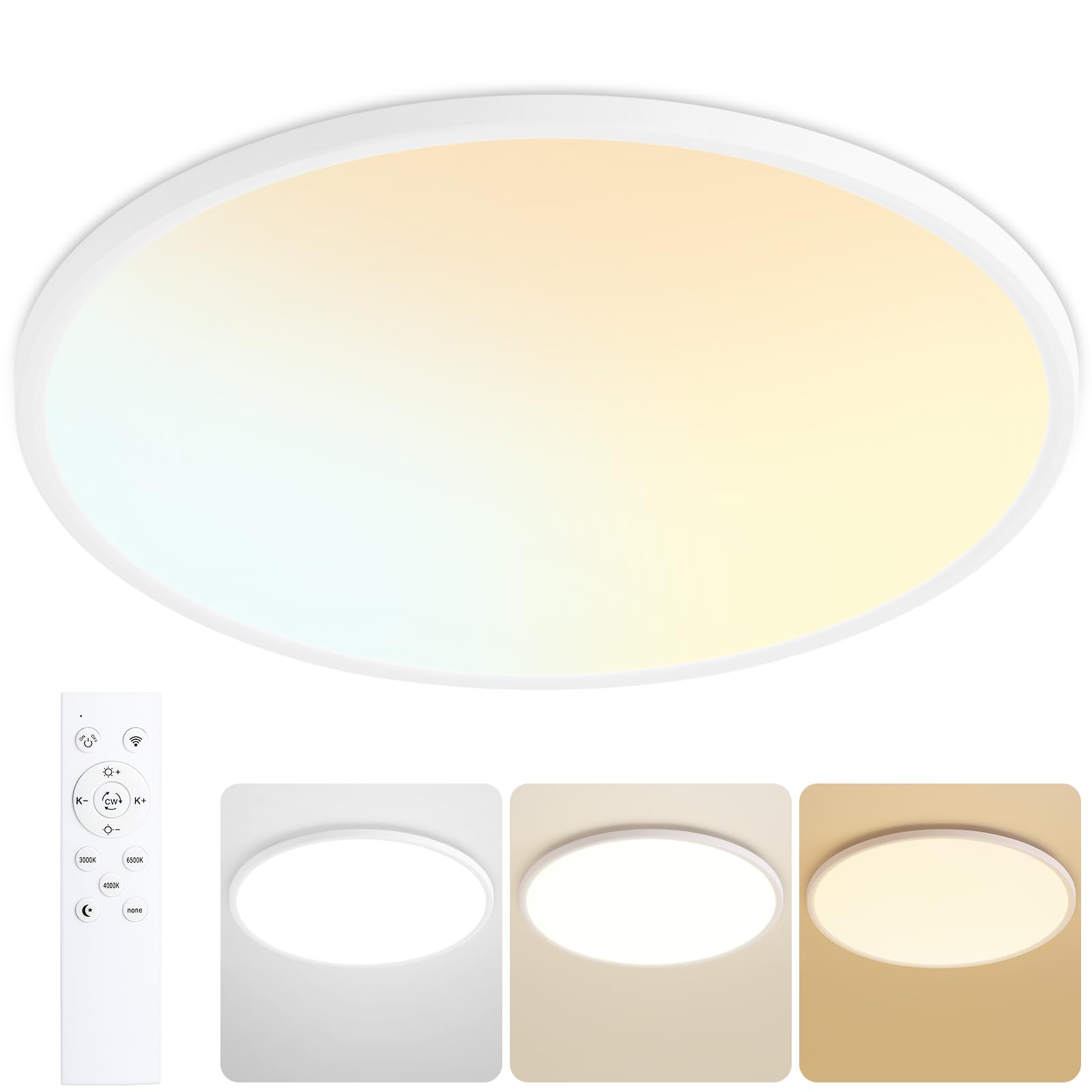 Kiwivic 24 Inch Flush Mount Ceiling Light With Remote, 54W Dimmable Led Fixture 5400Lm, 3000K-6500K Adjustable, Round Ceiling La