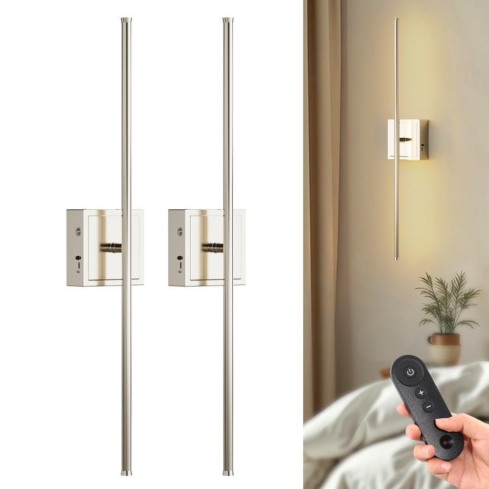 DORESshop Dimmable Battery Operated Wall Sconces Set of 2, 28.1 Inch Nickel, Rechargeable with Remote Control, Model SF20250917B0DNZDZ