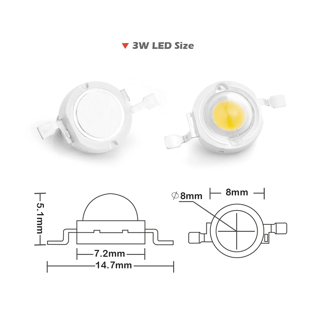 Chanzon 10 Pcs High Power Led Chip 3W Natural White (4000K - 4500K / 600Ma - 700Ma / Dc 3V - 3.4V / 3 Watt) Super Bright Intensi