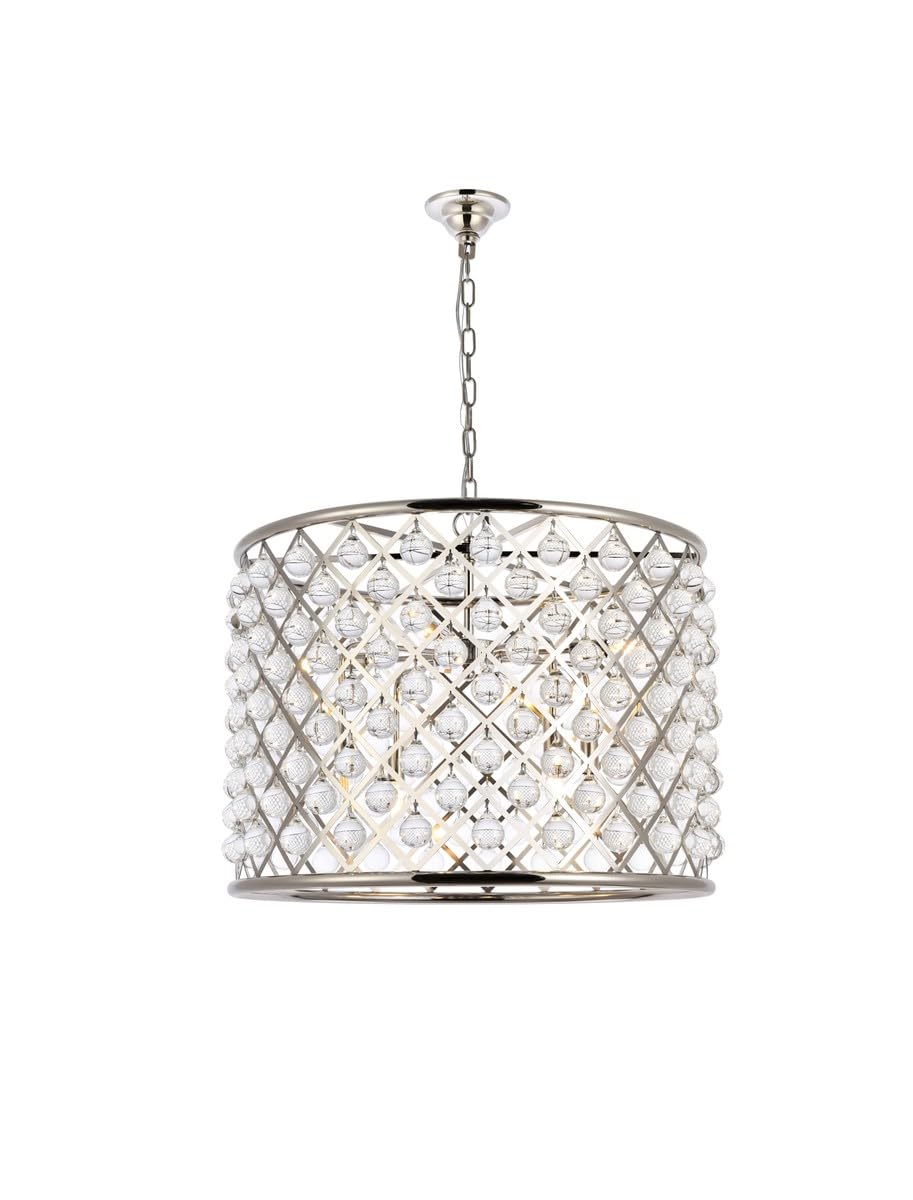 Elegant Lighting 8-Light Pendant Lamp Royal Cut Crystals 27.5inD x 21inH Polished Nickel Model 1204D27PN/RC