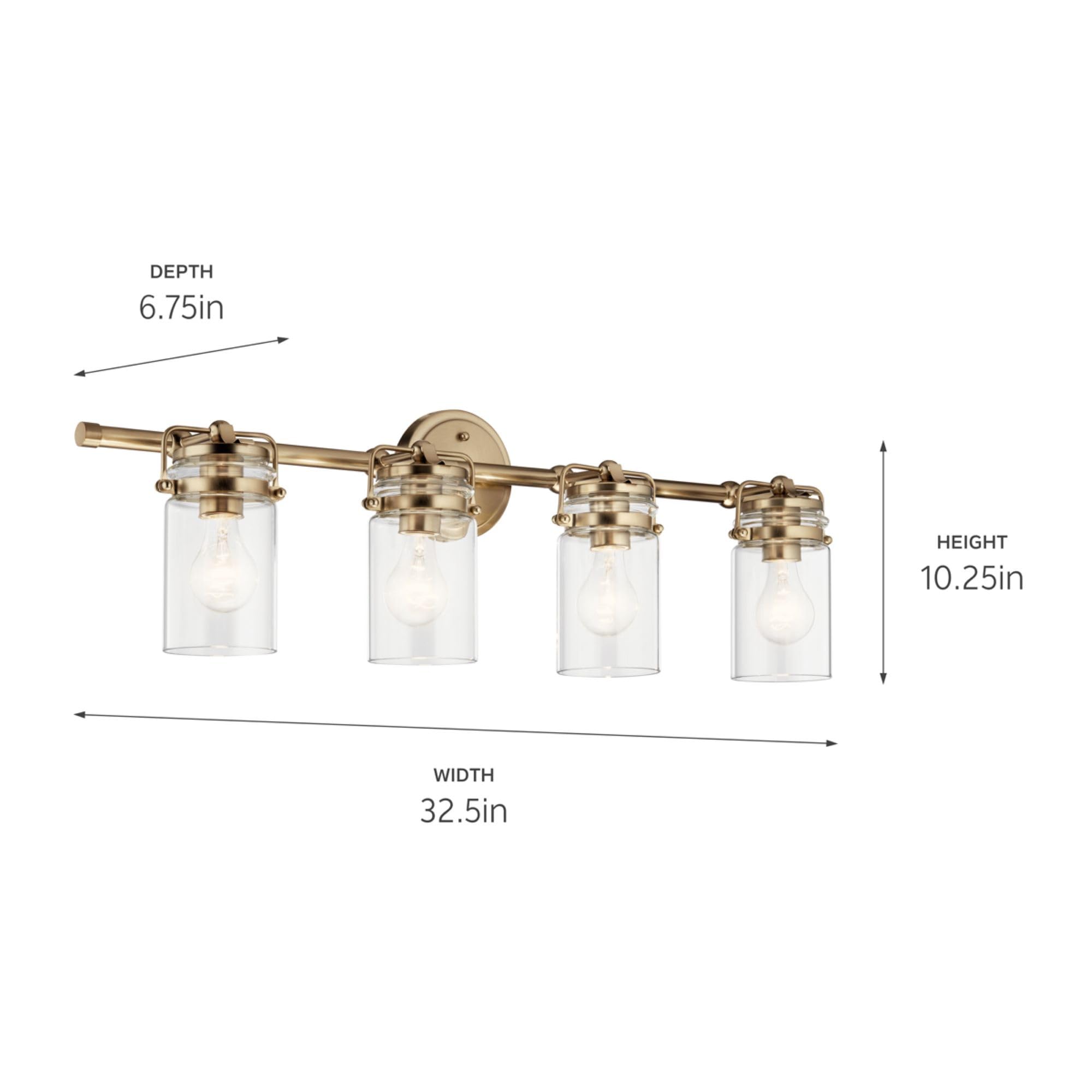 Kichler Brinley 4 Light Vanity Light With Clear Glass In Champagne Bronze, (32.5'' W X 10.25'' H), 45690Cpz