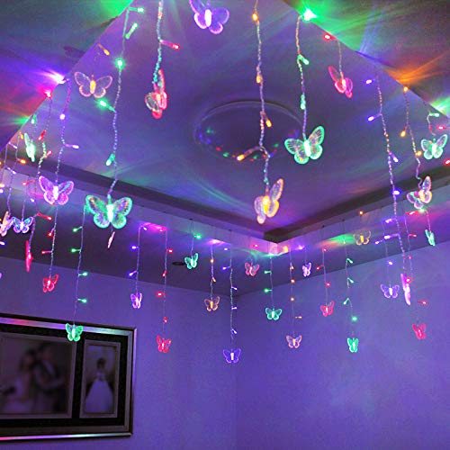 Decorman Butterfly Curtain Lights, 48 LED Fairy Lights, 4.9ft, Colorful, Remote Control, 8 Modes, Model CLD-B-R-001